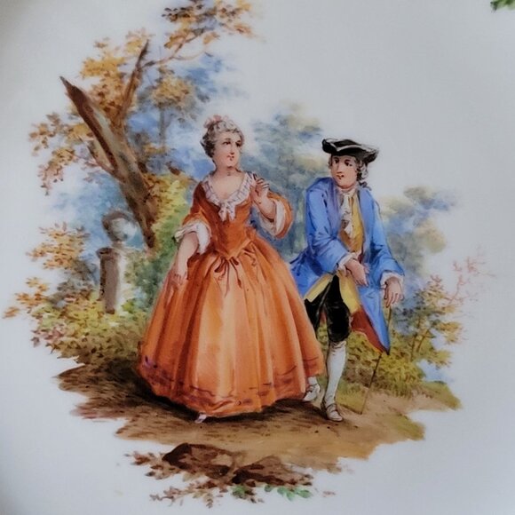 Antique Meissen Deep Plate Courting Couple Romantic Scene Floral Design 8.75" - Picture 2 of 7